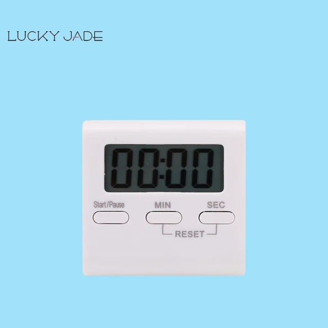 Small Convenient Portable  White Digital  Salon Kitchen Cooking Timer with Loud Speaker and Big Number Screen and Tray at Back