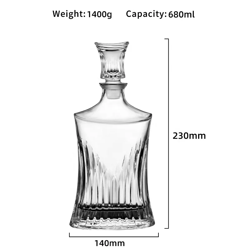 N42 Unique Shape Whiskey Decanter Set Crystal Clear Glass Whiskey Wine Decanter Tumbler Set with Ice Wall Design