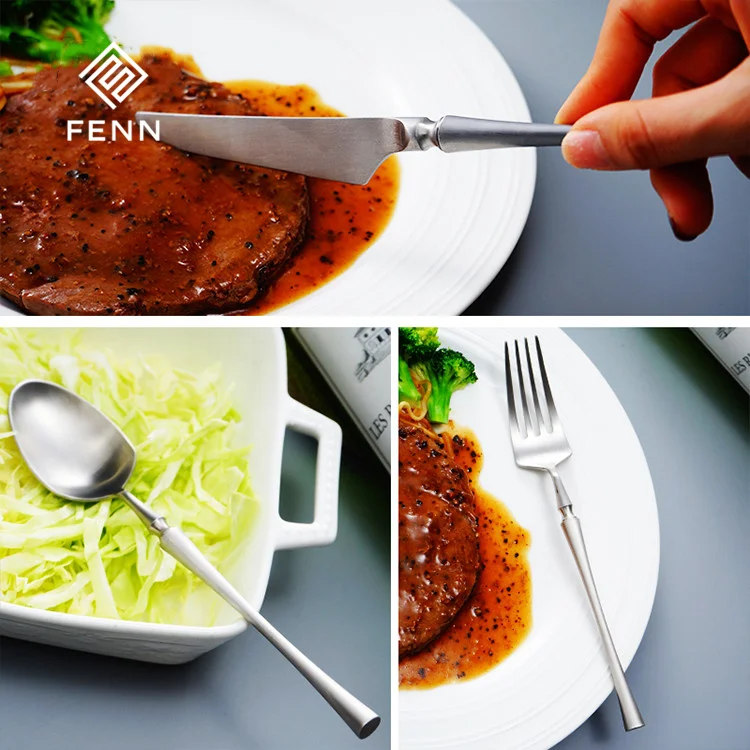 product fenn banquet small waist luxury silver 304 stainless steel knife and fork flatware sets stainless steel cutlery for wedding-59