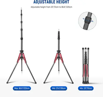 NEEWER Light Stand Carbon Fiber with 180 Reversible Legs, 1/4" to 3/8" Screw Adapter and Bag, 86.5"/220cm Portable Travel product image