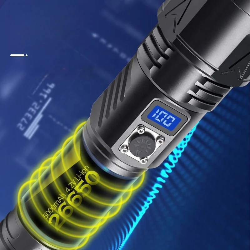 Powerful 20W Long-Distance Rechargeable LED Flashlight Torch - 500m Beam, USB Charging, 3-8 Hours Runtime, Durable Aluminum Alloy Powerful 20W Long-Distance Rechargeable LED Flashlight Torch - 500m Beam, USB Charging, 3-8 Hours Runtime, Durable Aluminum Alloy