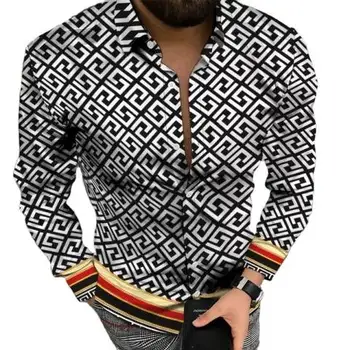 Factory wholesale 2022 Men Top Clothes Slim Fit Party Shirt Brand Long Sleeve Casual Shirt High Quality Print Male Blouse
