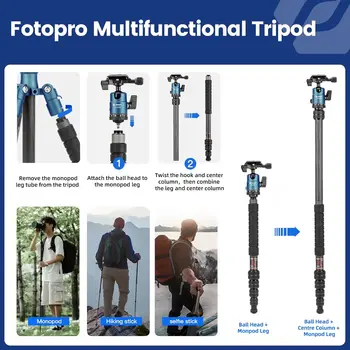 Fotopro 59" Carbon Fiber Travel Tripod Detachable Monopod Compact Camera Tripod with Ball Head product image