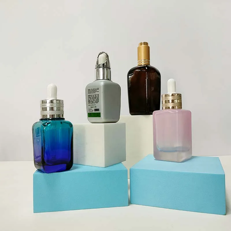 10ml Glass Dropper Bottle 10ml 30ml 50ml 75ml 100ml Luxury Facial Serum Oil Packaging Matte Pink Frosted Square Glass Dropper Bottle