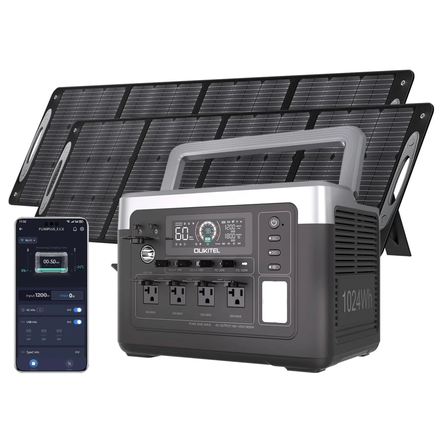 OUKITEL P1000 Portable Power Station 1800W 1024Wh Solar Generator 