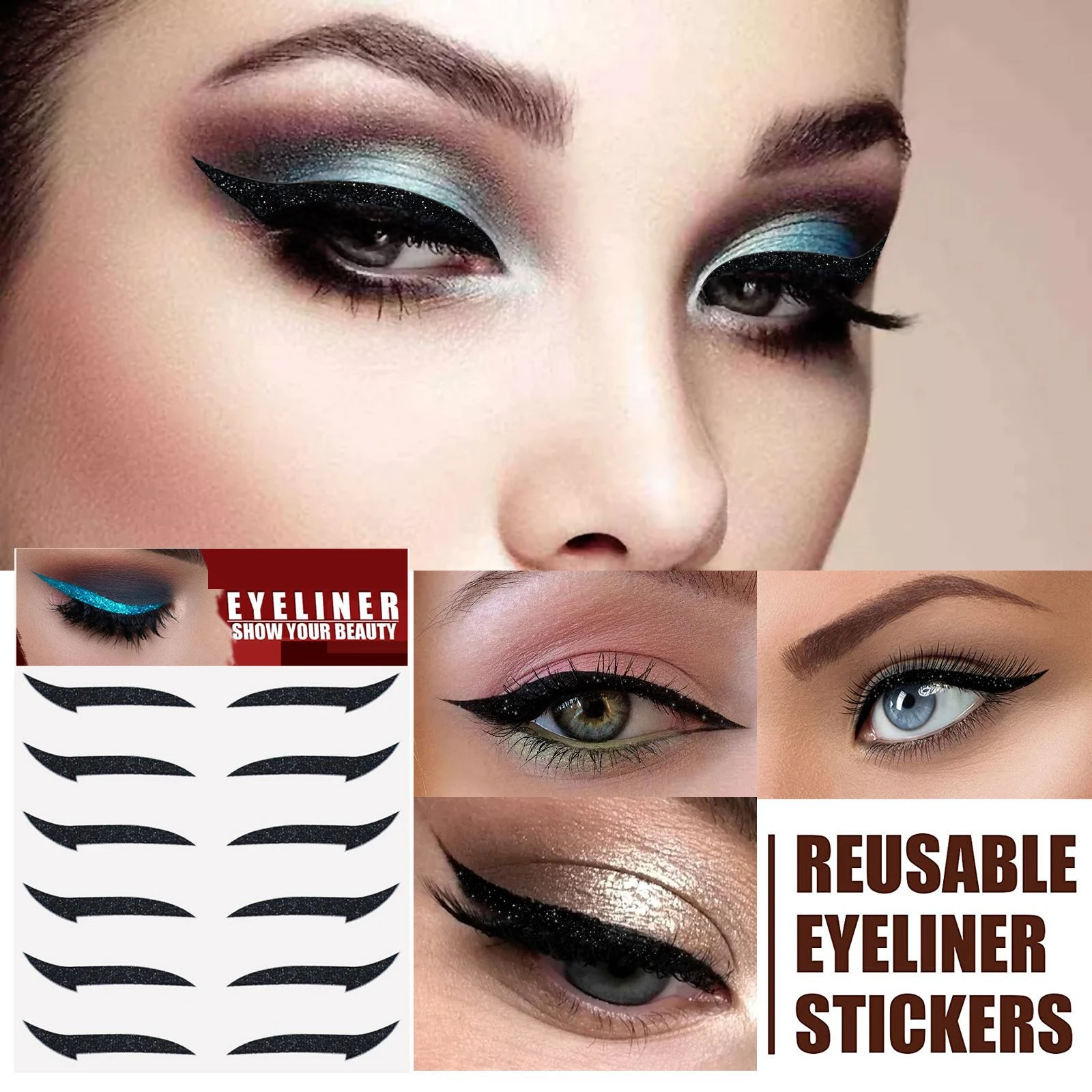 6pairs New Eyeliner Sticker Waterproof Glitter Colors Eyeliner Stickers