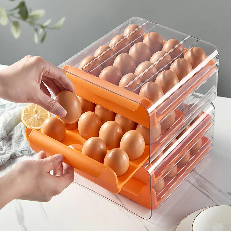 20 Grid 2layer Stackable Egg Holder For Refrigerator Drawer Pull Out, Clear Egg  Container Fridge Storage Box Plastic(m)