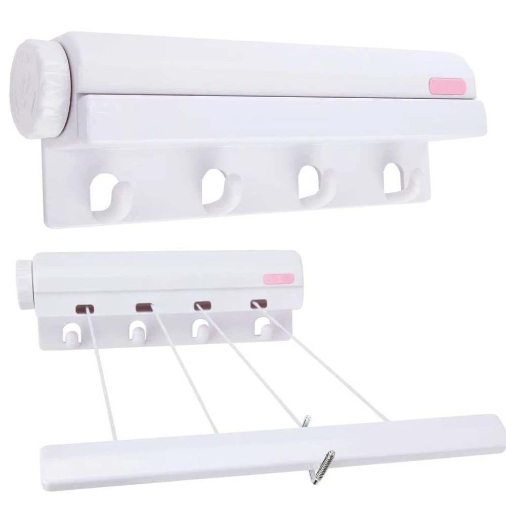Household Essentials Automatic 4 Line Retractable Clothesline Clothes Dryer with 4 Bonus Hanging Hooks Indoor or Outdoor Use