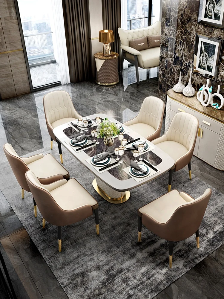Luxury Italian Dining Table of Design Rectangular Marble Top Dining Table Set