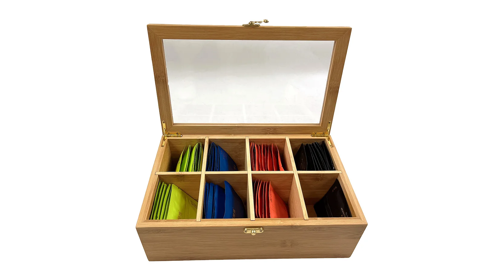 Adjustable 8 Compartments Bamboo Tea Box With Lock,Natural Bamboo Tea
