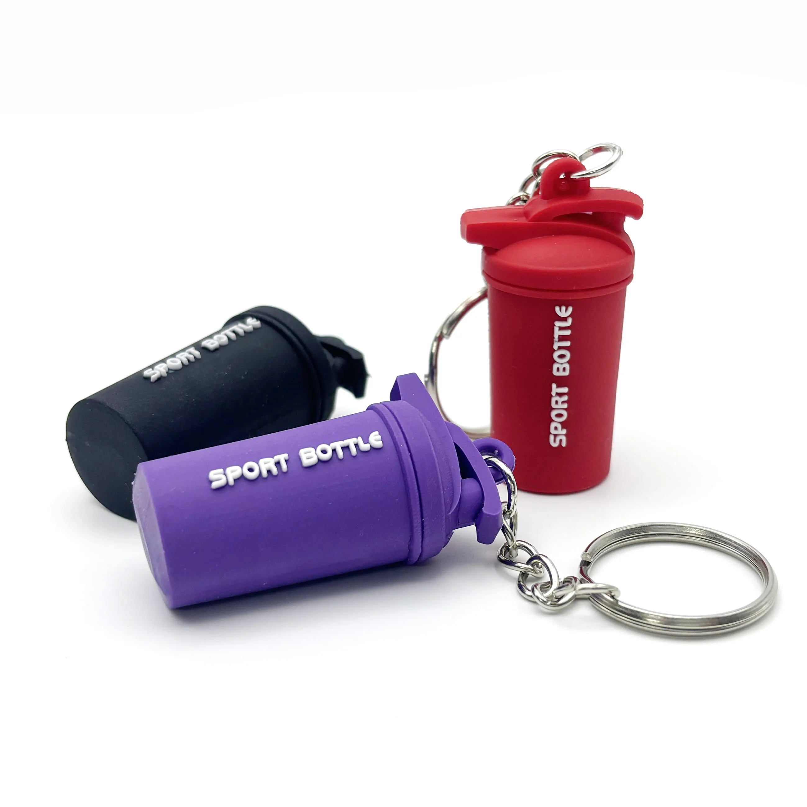 Ready To Ship Gym Sport Bottle 3d Pvc Key Chain Protein Powder Shake