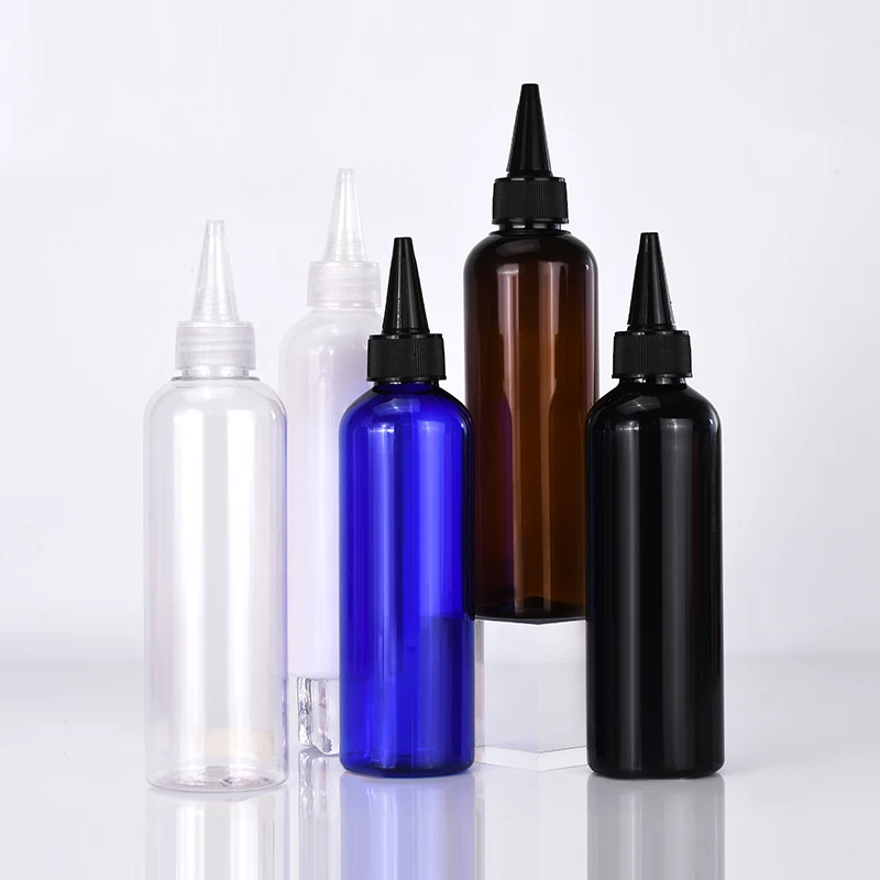 Empty 60ml 100ml 150ml clear Plastic Hair Oil Squeeze Applicator Packaging Bottle With Twist-open Dispensing Cap