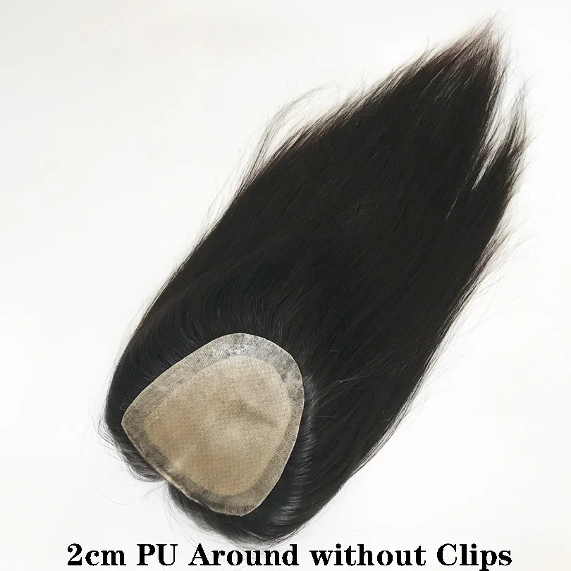 15x16CM Virgin Human Hair Topper For Thinning Silky Straight 2cm PU Around Scalp_voghion.com