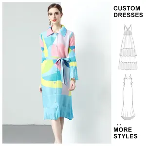 Miyake Vintage Plain Dyed Natural Pleated Floor-Length A-Line Dress 2023 Summer Factory Outlet Women Casual Printed Loose
