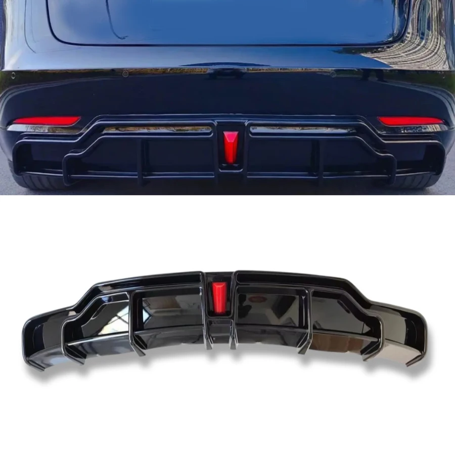 TIYPEOR Rear Bumper Lower Diffuser LED Light for 2017 - 2022 Tesla Model 3 Accessories Glossy Black Rear Spoiler Bodykit