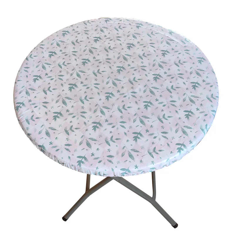 Round Fitted Vinyl Tablecloth with Elastic Edge 100% Waterproof Wipe Clean Christmas PVC Table Cloth Decorative Table Cover