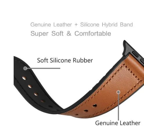Genuine Leather Silicone Band Strap for Apple iWatch Series 7 6 5 4 3 2 38/45mm