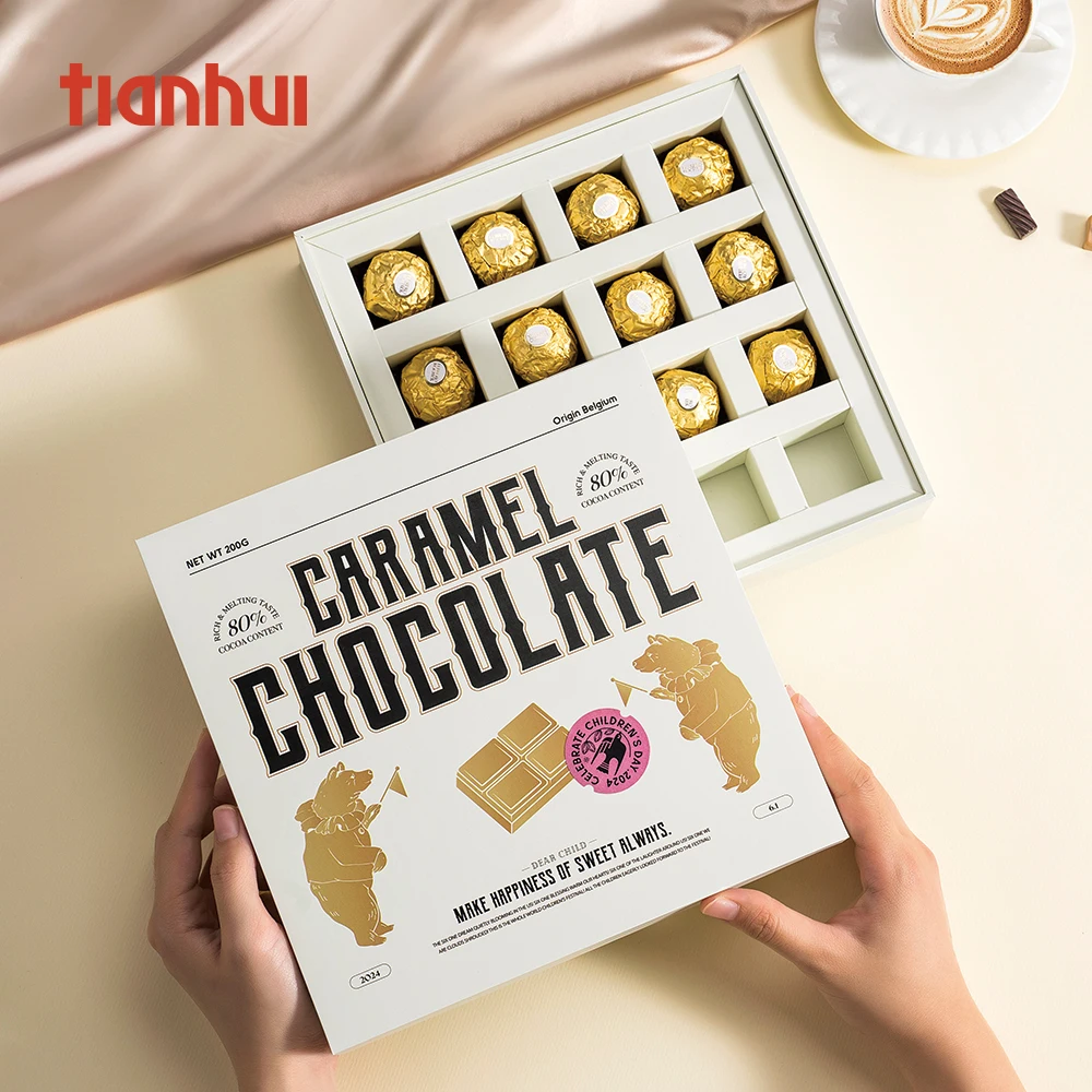 Tianhui – boîte en carton carrée blanche, emballage de chocolat au caramel et ours, emballage cadeau