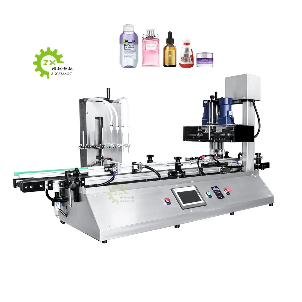 ZXSMART Automatic Table Top Perfume Small Bottle Filling Machine Cosmetic Cream Jar Liquid Filling Capping and Labeling Machine