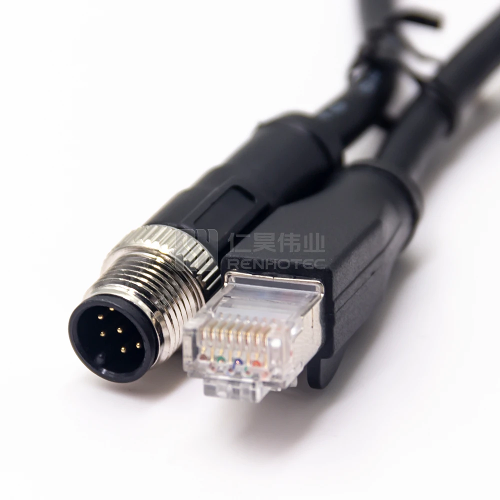 M12 Industrial Ethernet X Coded to RJ45 Connector Waterproof Xcoded Code IP67 8 Pin Male to Female Cable
