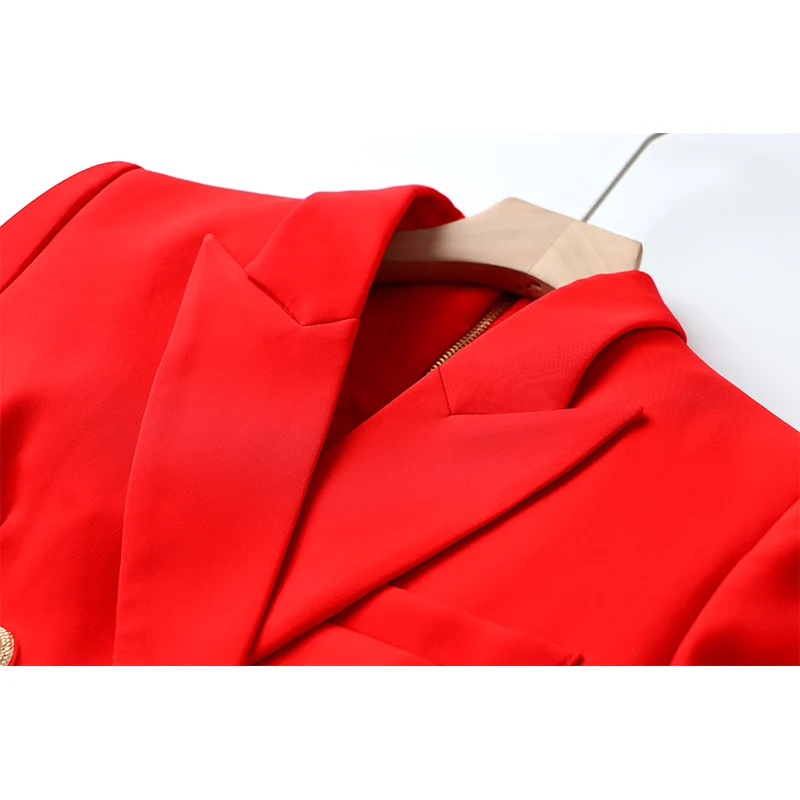 Quality Women Red Blazer Dress With Belt Double Breasted Buttons Chic for  Party
