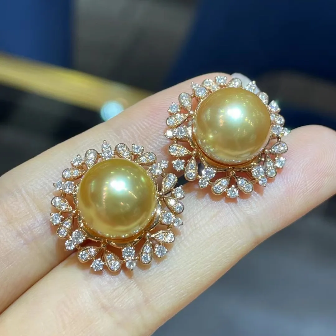 22k Gold Pearl Earring Design Latest 18K Gold Diamond South Sea