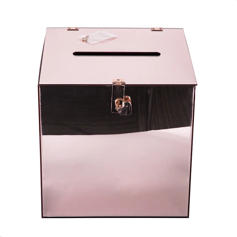 HOMESWEET Customizable Card Box With Rose Gold Mirror Acrylic Wedding Card With Gift Box With Lock