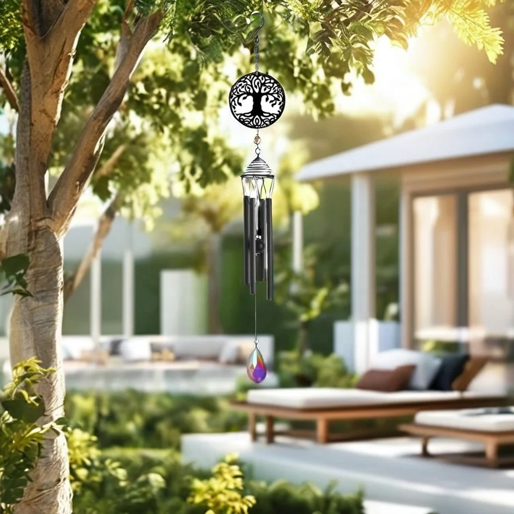 Solar Powered Tree of Life Wind Chime Garden Memorial Ornament