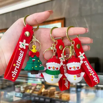 Cute Christmas Snowman Keychain Cartoon PVC Car Pendant Backpack Hanging Ornament Small Gift
