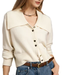 Custom Women Cardigan Sweaters Fall Open Front Button Down Long Sleeve Doll Collar Casual Knit Shirt Outerwear