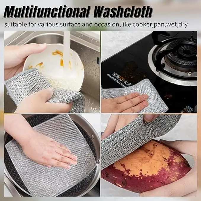 Dishwashing Cloth Kitchen Wire Cleaning Cloth Double Sided Rag Mesh ...