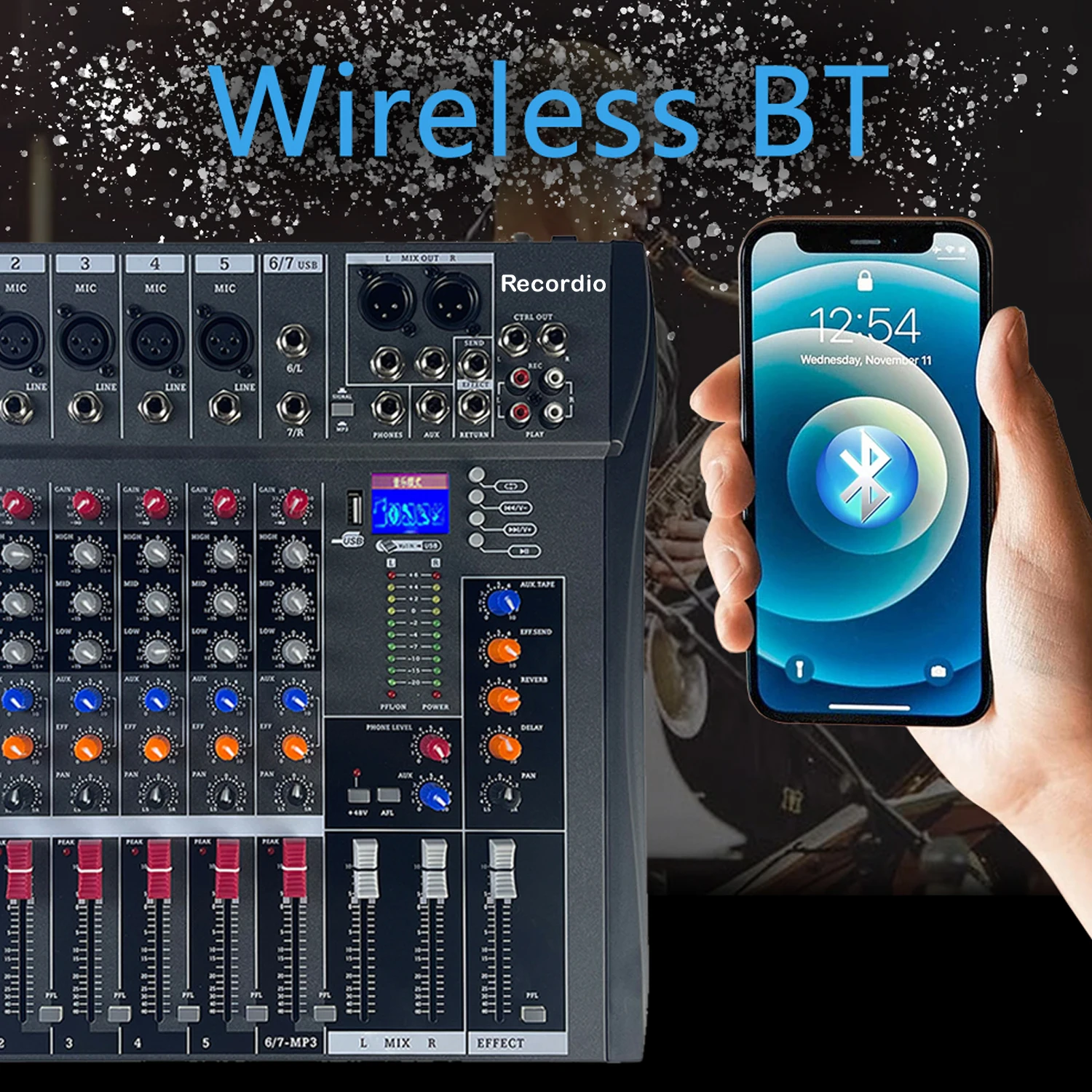 DJミキサーポータブル　オーディオミキサー　Bluetooth パーティスタジオ オーディオ ミキサー ポータブル サウンド 6 ステレオ USB