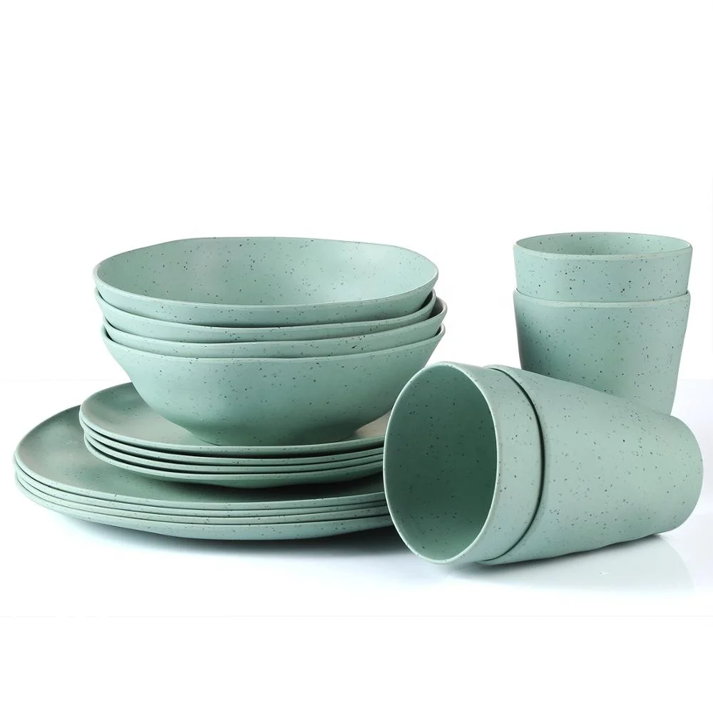 Eco Friendly Bamboo Dinnerware Set Bamboo Fiber Tableware for Picnic Rv  Camping