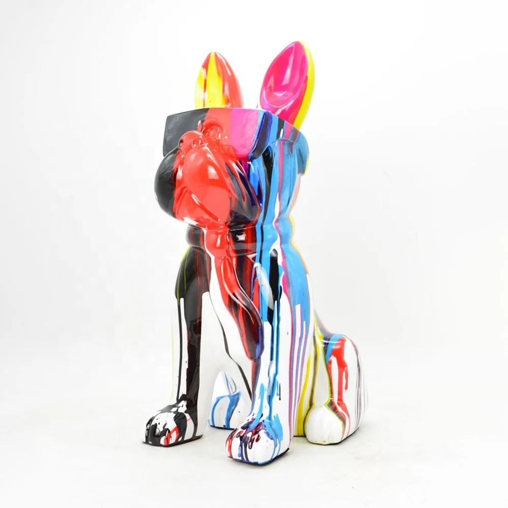 Статуя бульдога из стекловолокна статуя жидкого художественного стиля красочная скульптура классное животное собака статуэтка эпоксидной смолы