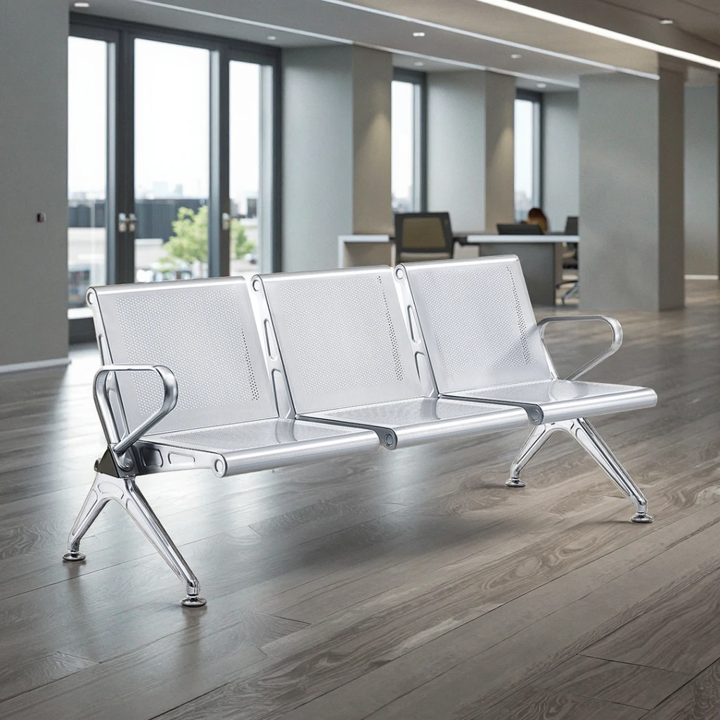 Industrial Grade Stainless Steel 3 Seat Platform Seating for Hospital & School Use Modern Design Durable Commercial Furniture 4