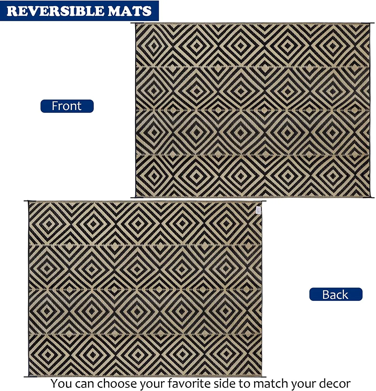 Patio Rug Reversible Woven Polypropylene Beach Mat Recycled Plastic
