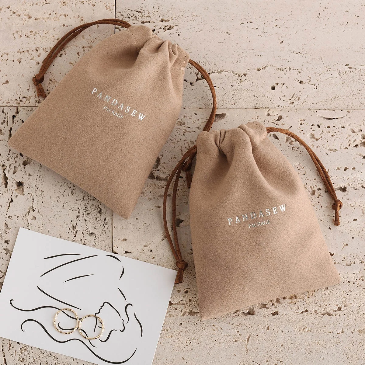 PandaSew High Quality Velvet Fabric Drawstring Bags Small Jewelry Pouch with Custom Logo