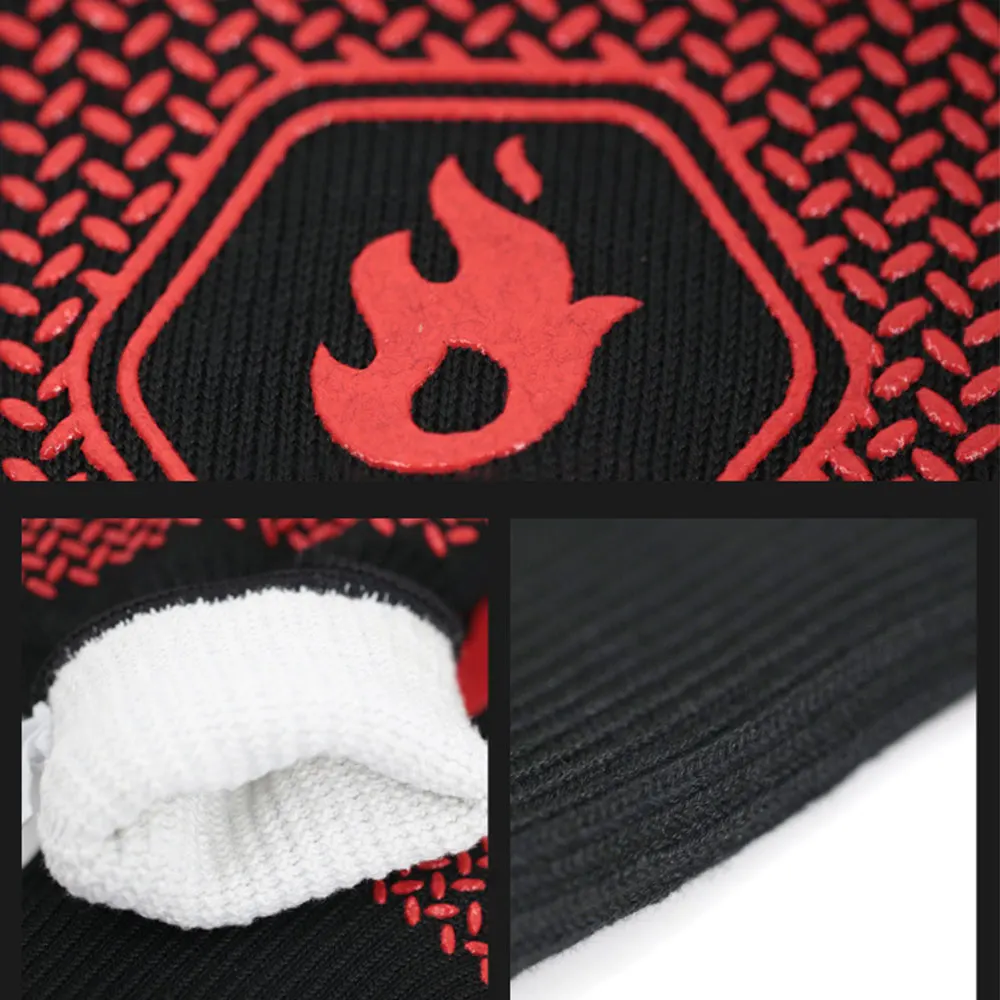 USSE Hot Selling High Temperature Resistance Silicone Cotton BBQ Gloves Oven Mitts Fireproof Heat Insulation LFGB Certified details
