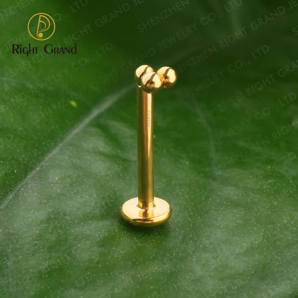 Cute Astm F136 Titanium Gold Plated Beads Top Ear Tragus Labrets