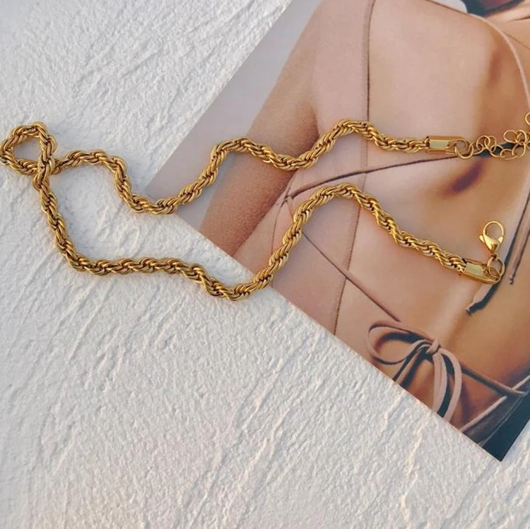 Минималистский стильный нержавеющая сталь для женщин цепи ожерелье ювелирные изделия Мода Коренастый 18K позолоченные толстая веревка цепи
