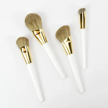 4pcs Pearl White Handle Synthetic Hair Vegan kabuki Foundation Cosmetic Makeup Brush Set