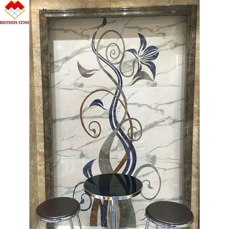 Customized Marble Medallion Arabic Majlis Marble Mural Decoration Rectangle Flower Waterjet Marble Tiles Design Floor Pattern