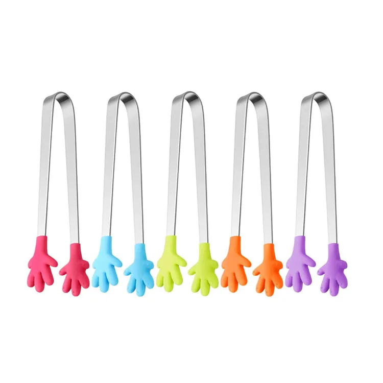 4 Pcs Silicone Mini Tongs Hand Shape Small Tongs 5Inch Kid Tongs for Sugar  Cubes