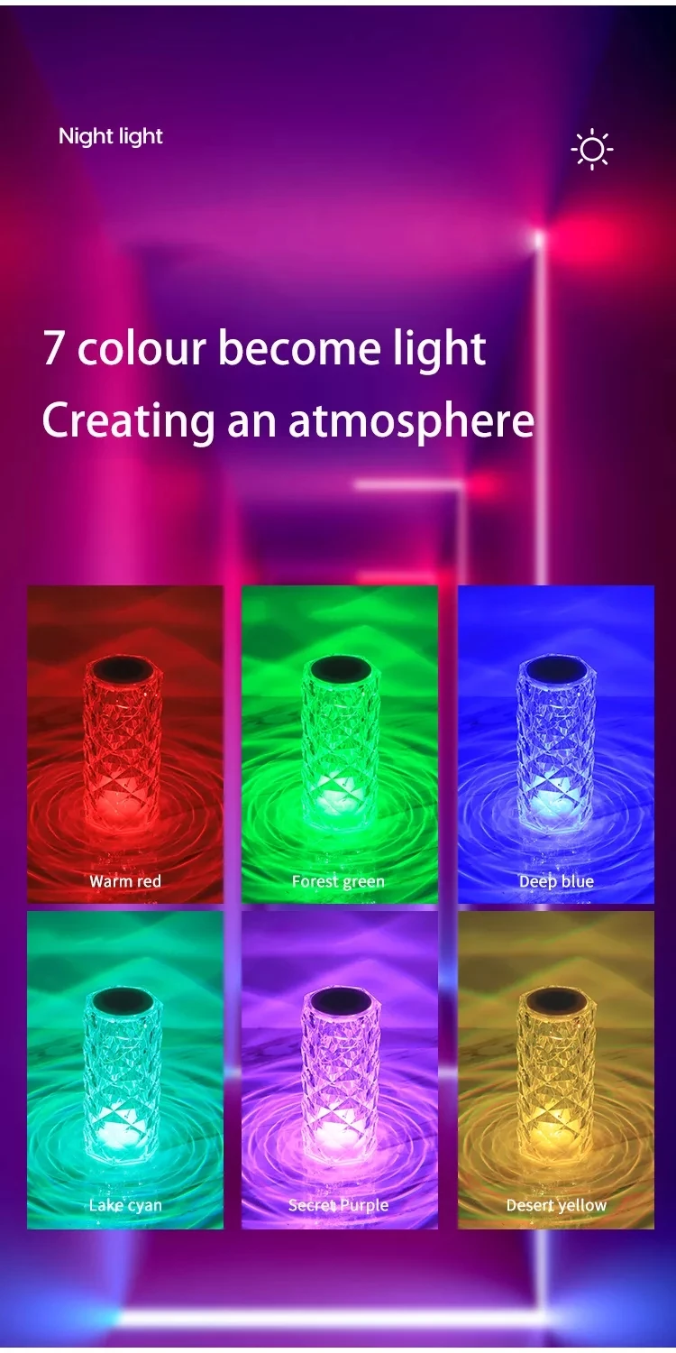 Rechargeable Crystal Touch Table Desk Lamp Dimmable Led Crystal Rose