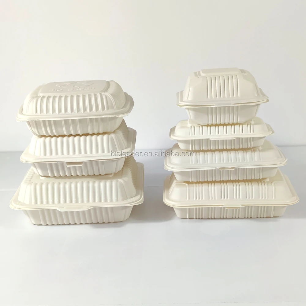 Disposable Compostable Take Out Plastic Corn Starch Clamsell Food Box Packaging Cornstarch Food Container 8x8 9x9