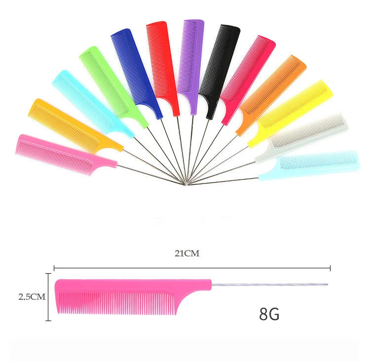 Factory Direct Sale Antistatic Plastic Rat Tail Comb Multicolor Hair Parting Comb Custom Logo Braiding Comb