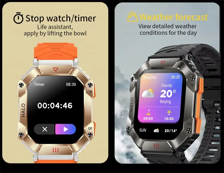 Smart Watch KR80 Men Outdoor Sports Fitness Tracker BT Call Music 2inch Screen Compass 650mAh Large Battery Smartwatch