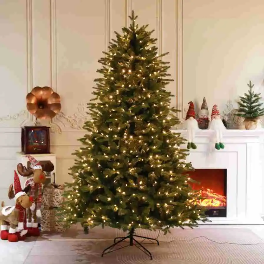 Green PE +PVC mix flock artificial tree Christmas tree with warm white LED lights with controller christmas decorations