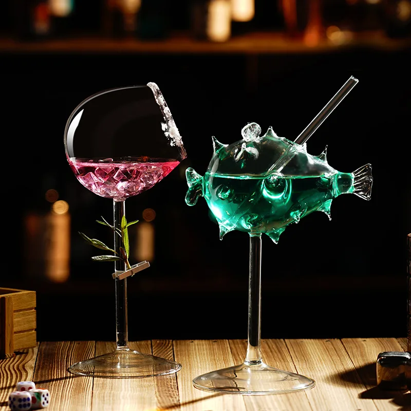 200ml Creative Pufferfish Shape Oblique Opening Glazen Cocktail Glasses