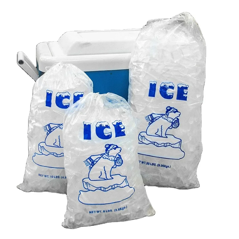 Hot Sale Plastic Drawstring Ice Bags Transparent Biodegradable Ice Bag With  Custom Logo